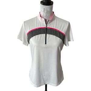 TAIL Womens Athletic Golf Top Polo Black Pink Medium Short Sleeve